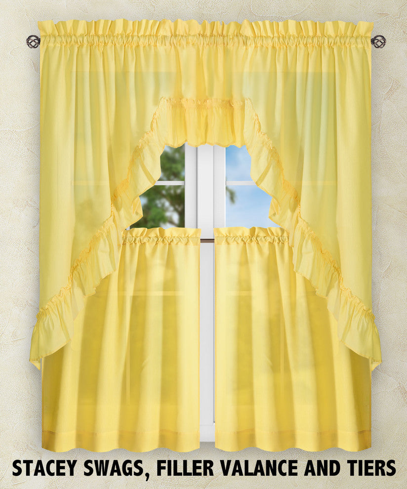 Ellis Curtain Stacey Tailored Tier Pair Curtains, Yellow, 56"x24"