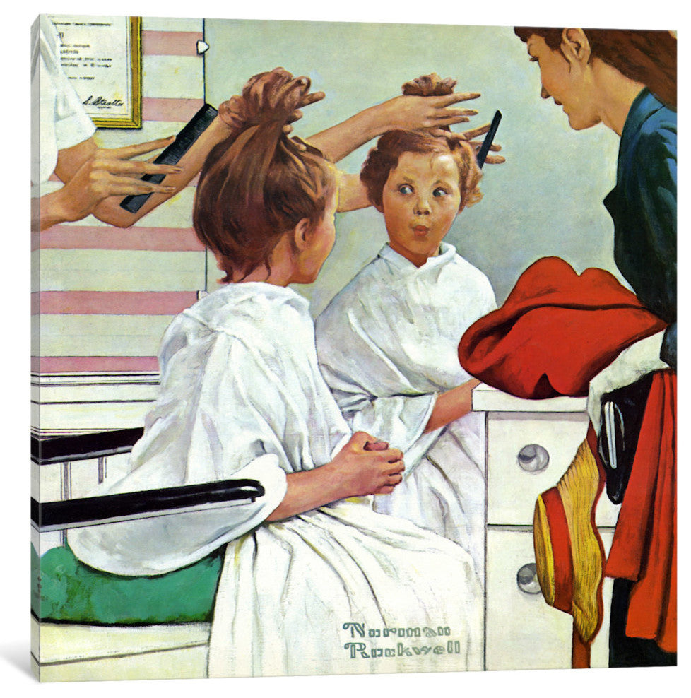"First Trip to the Beauty Shop" by Norman Rockwell, 12x12x1.5"