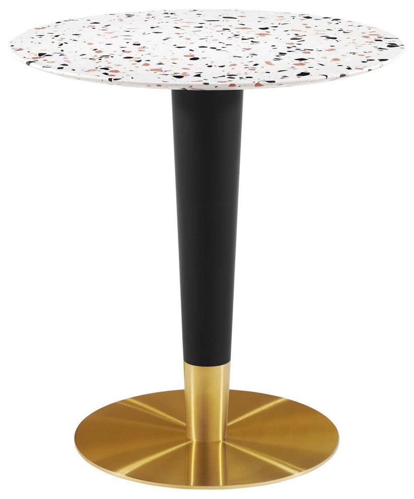 Zinque 28" Round Terrazzo Dining Table, Gold White