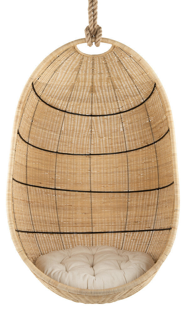 Cocoon Wicker Hanging Swing Chair With Seat Cushion, Natural