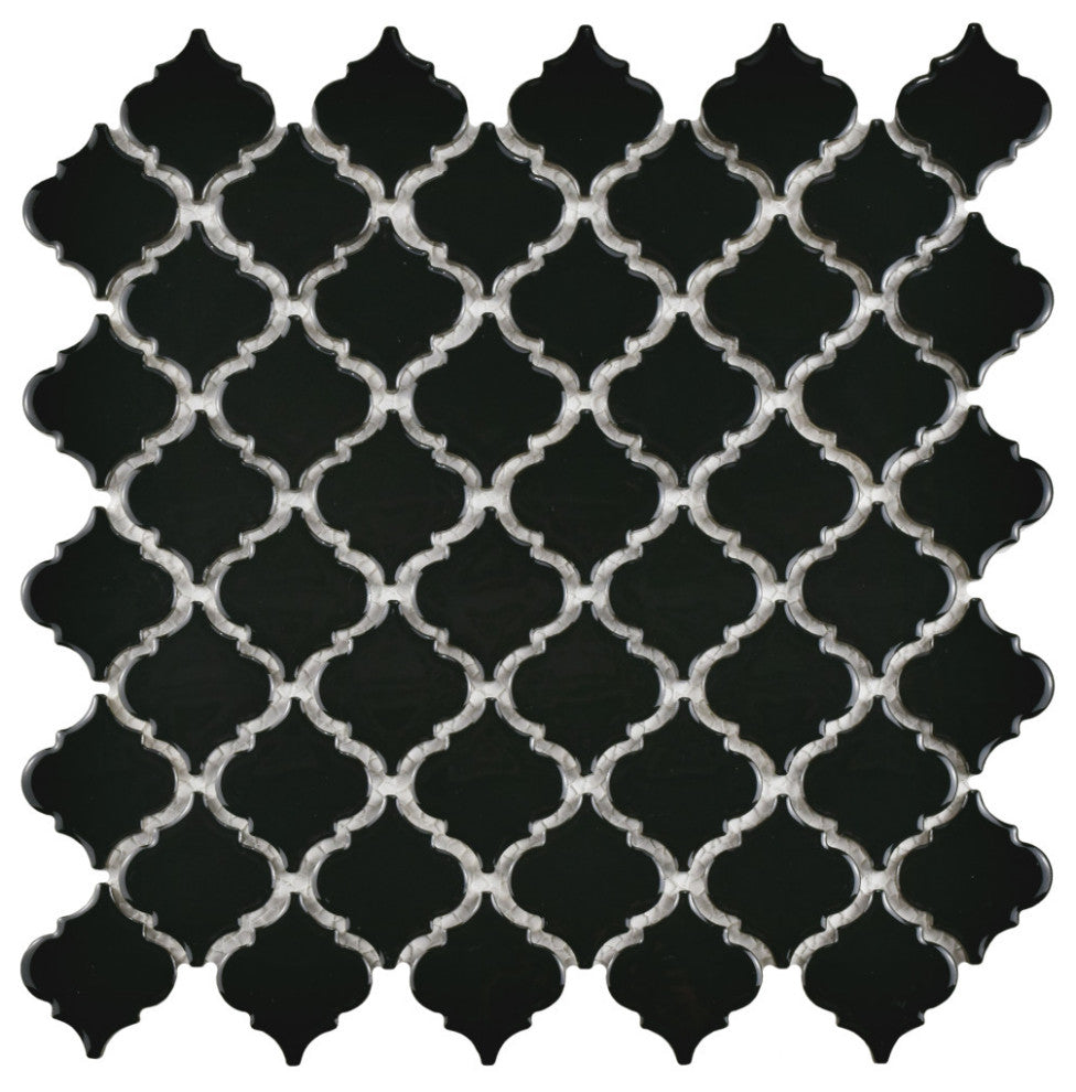 Hudson Tangier Mosaic Floor and Wall Tile, Glossy Black
