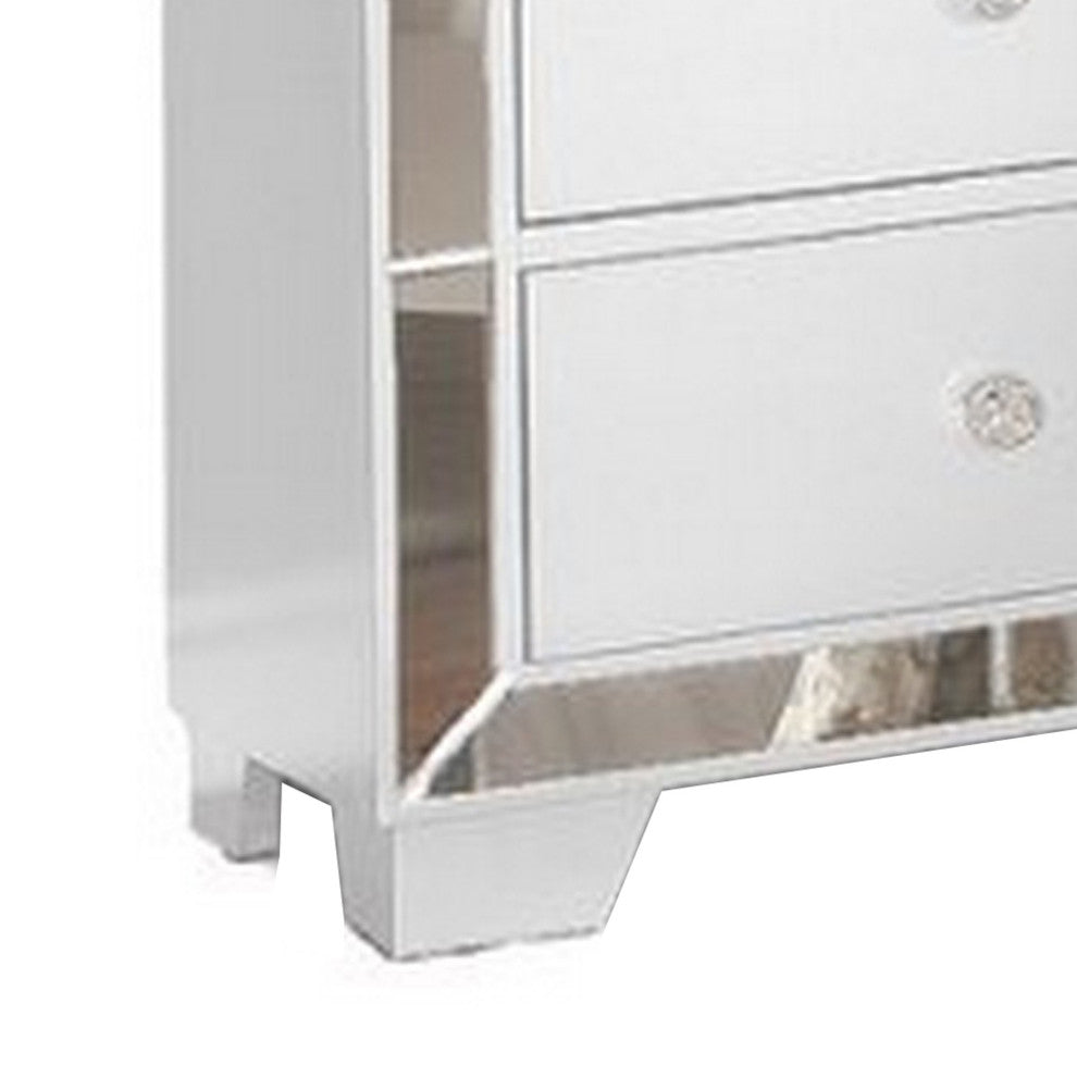 Benzara BM283145 Modern Wood Nightstand, 2 Drawers, Mirrored Edges, Clean White