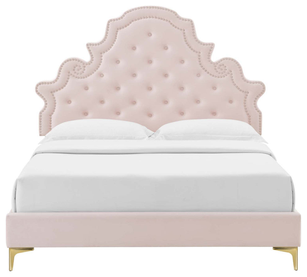 Gwyneth Tufted Performance Velvet Queen Platform Bed - Pink
