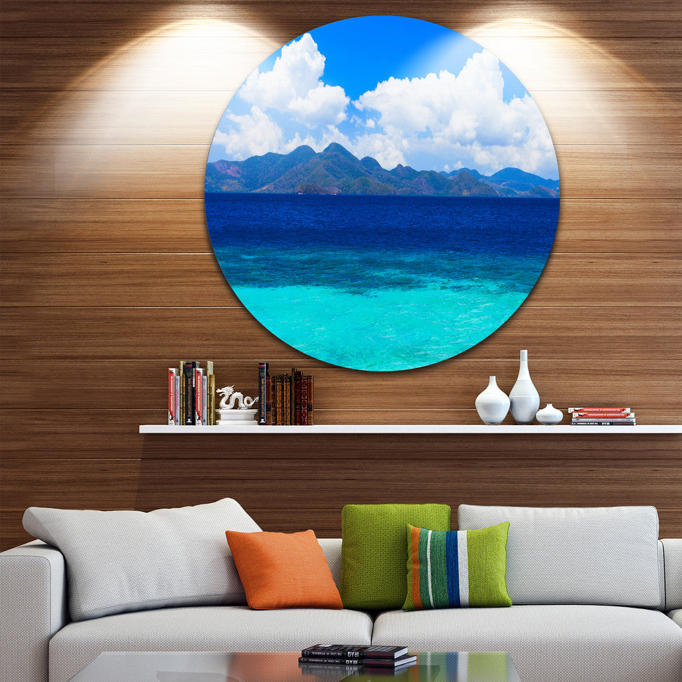 Beauty Blue Beach, Seashore Large Disc Metal Wall Art, 38"