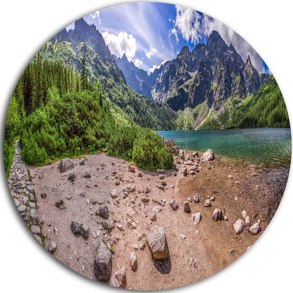Blue Lake Amid Mountains Panorama, Landscape Round Wall Art, 38"