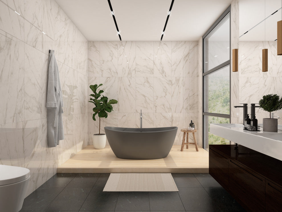 CastelloUSA Manhattan Solid Surface Stone Resin Freestanding Tub, Gray, 59"