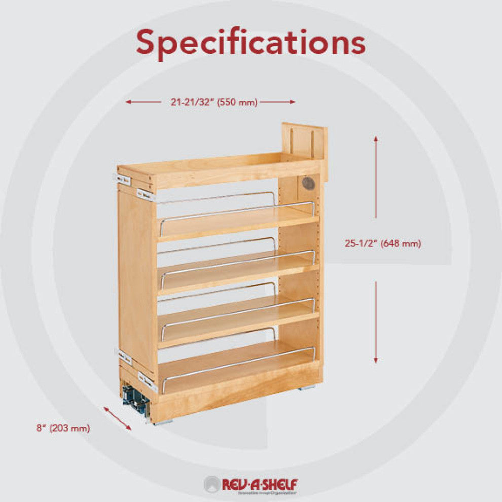 Wood Base Cabinet Pull Out Organizer With BB Soft Close, 8"
