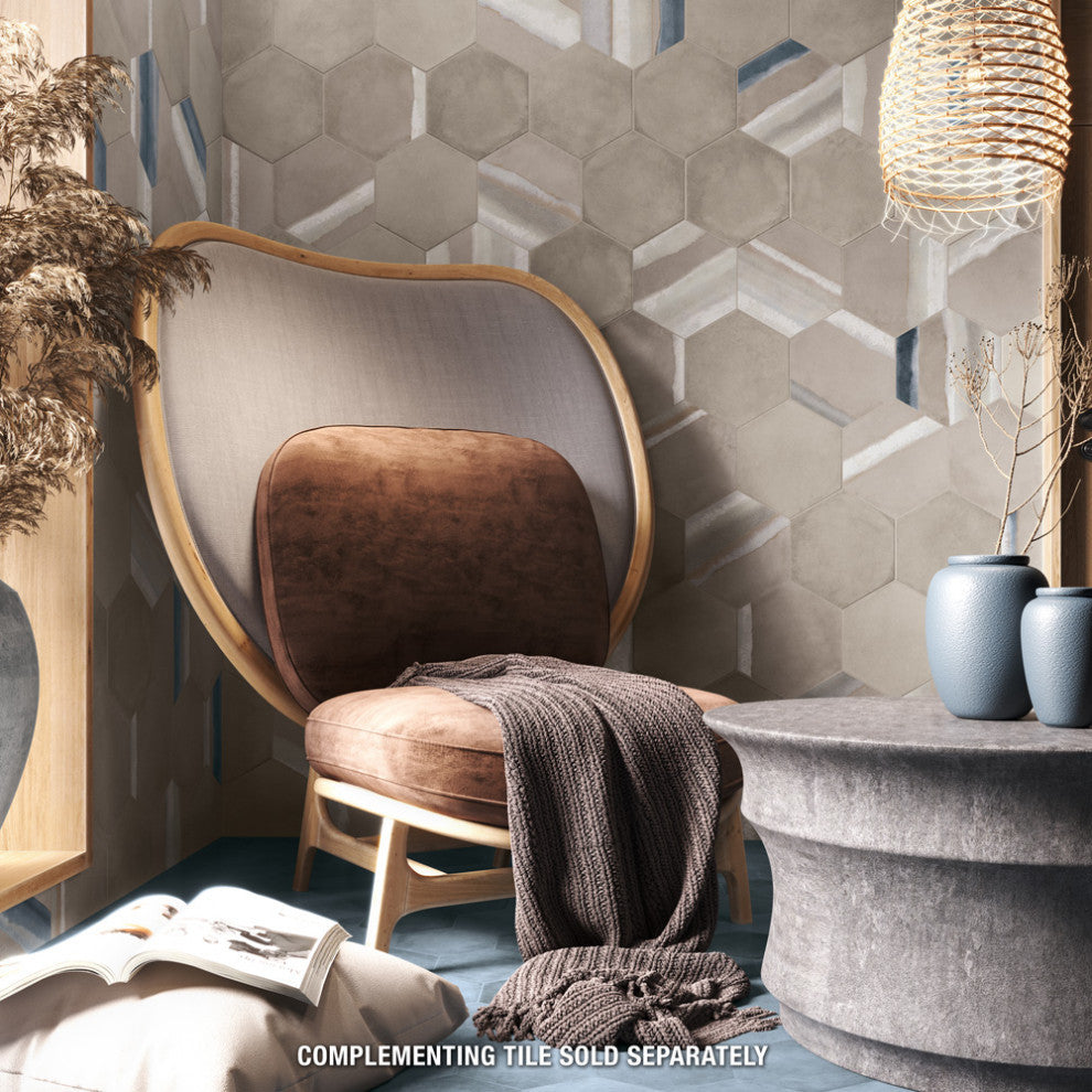 Matter Hex Canvas Taupe Blue Porcelain Floor and Wall Tile