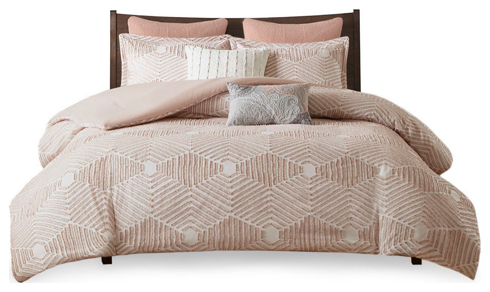 INK+IVY Ellipse Cotton Jacquard Comforter Set, Blush, Full/Queen