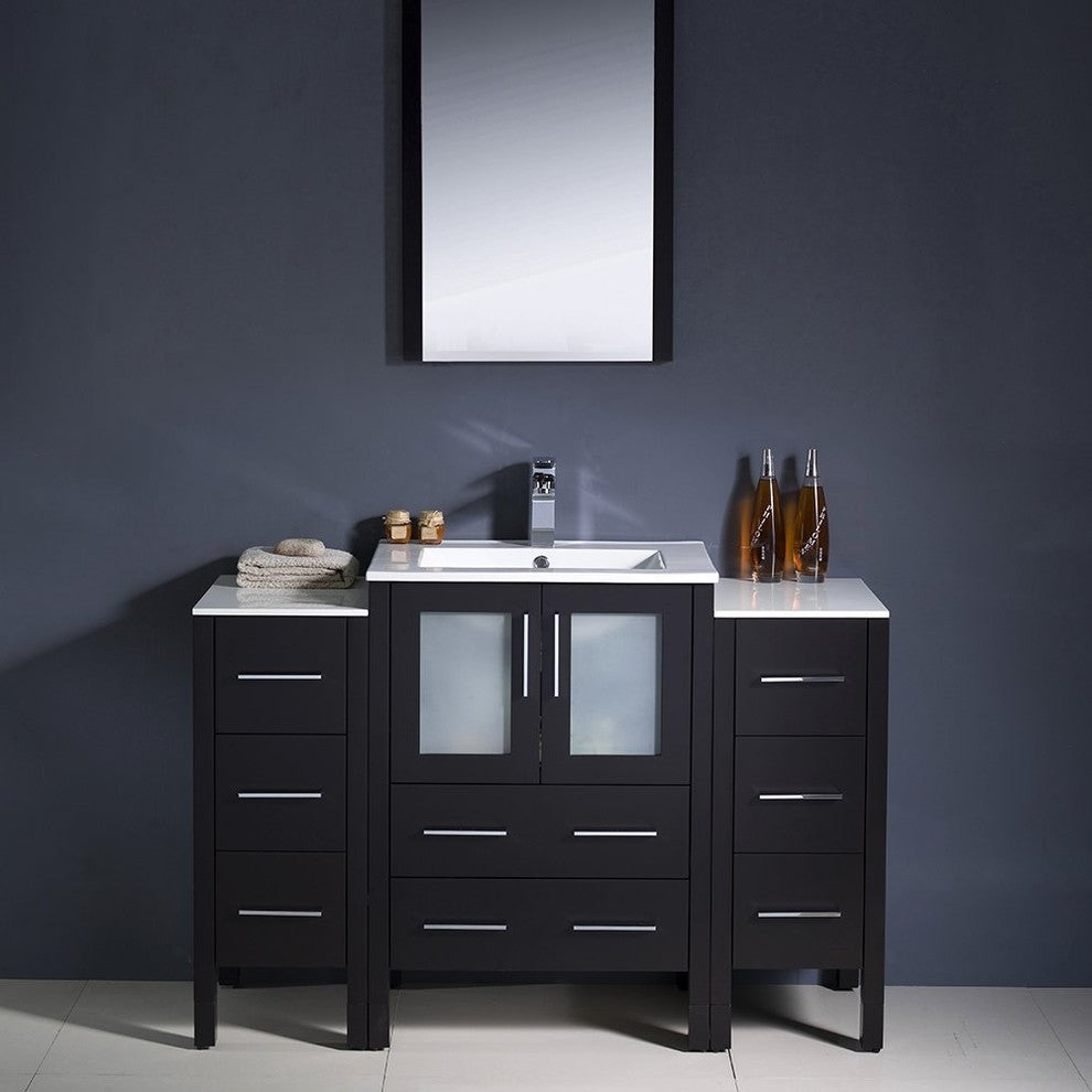 Torino 48" Espresso Modern Bathroom Vanity With 2 Side Cabinets, FFT1030BN