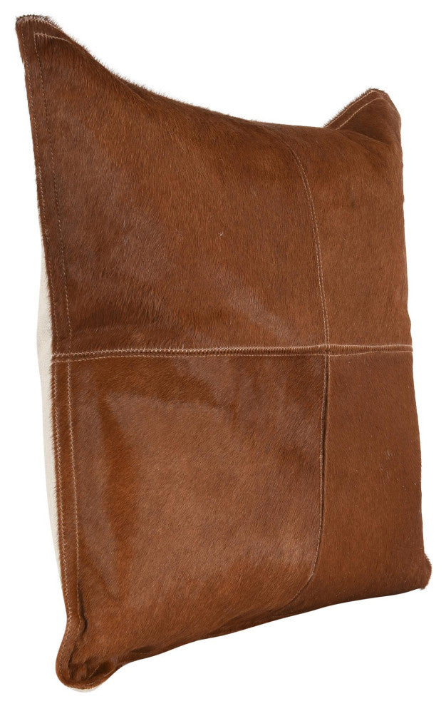 Canada 20" Natural Hide Throw Pillow, Chestnut