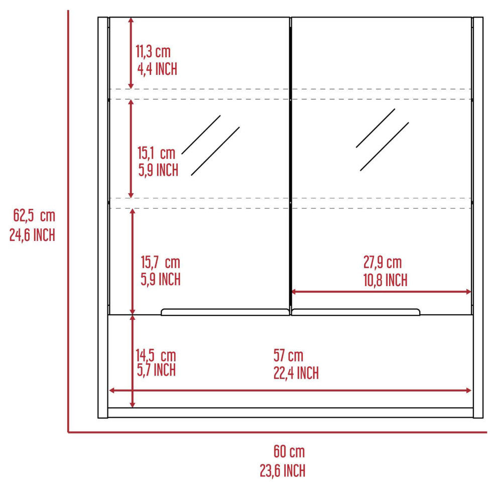 Ozark 24" Medicine Cabinet with Mirror, 3 Inner Shelves, and Open Shelf, White