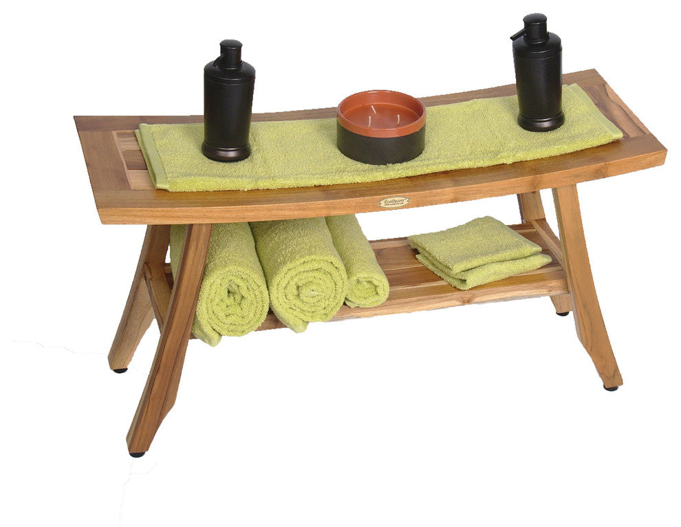 Ecodecors Satori Eastern Style Earthyteak Shower Bench, 34", With Shelf