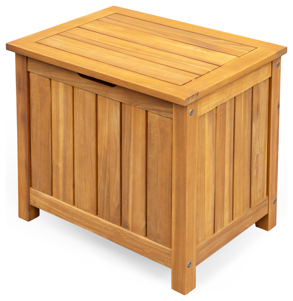 Travis Outdoor 30 Gallon Wood Storage Deck Box With Louvered Paneling, Teak