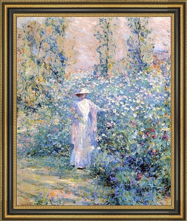 Robert Lewis Reid in the Flower Garden Framed Premium Canvas Print, 16"x20"