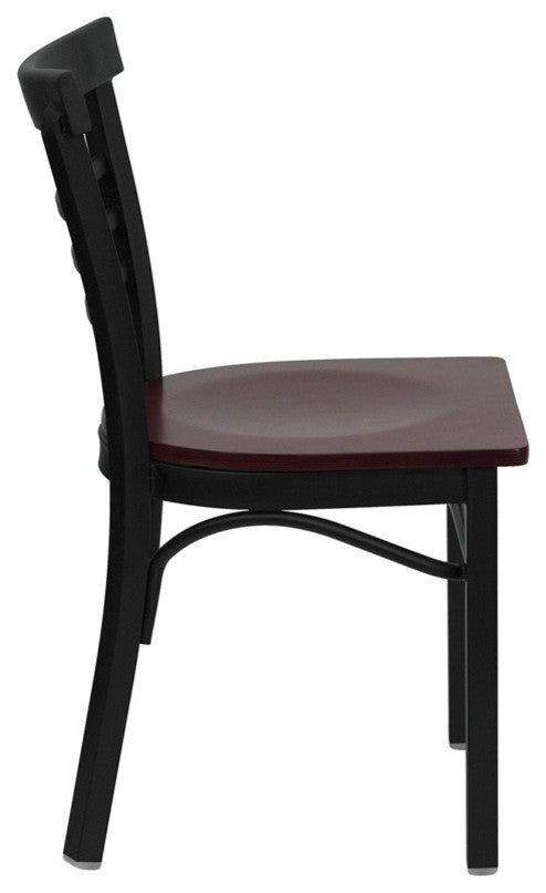 Dyersburg Metal Chair Black Ladder Back, Mahogany Wood Seat