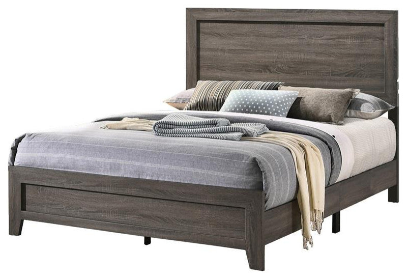 Rustic Gray Wood 6pc Bedroom Set in Cali King with Chest and 2 Nightstands