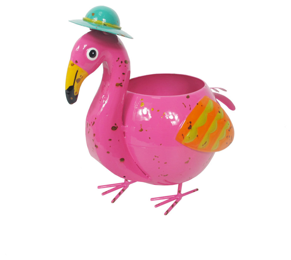 Metal Mini Flamingo Planter Garden Flower Pot Indoor Pen Holder Outdoor Yard Art