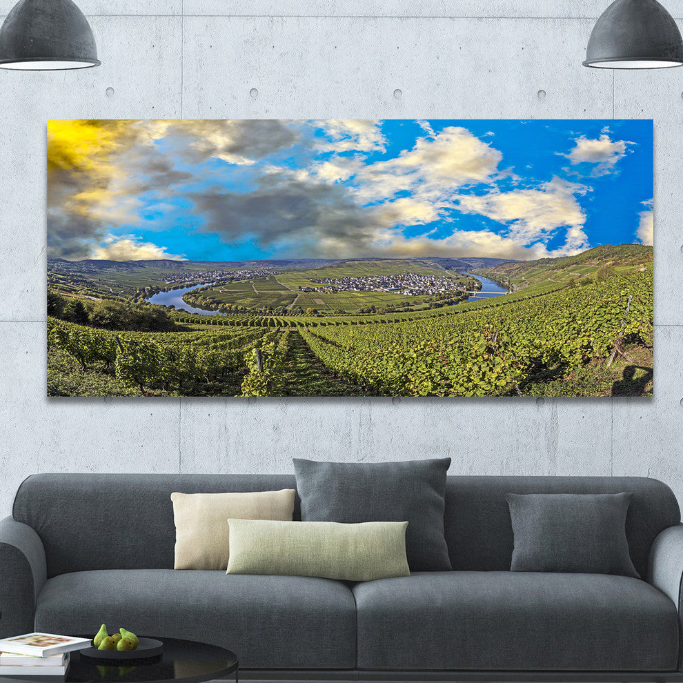 Moselle River Loop in Trittenheim, Landscape Canvas Art Print, 60"x28"