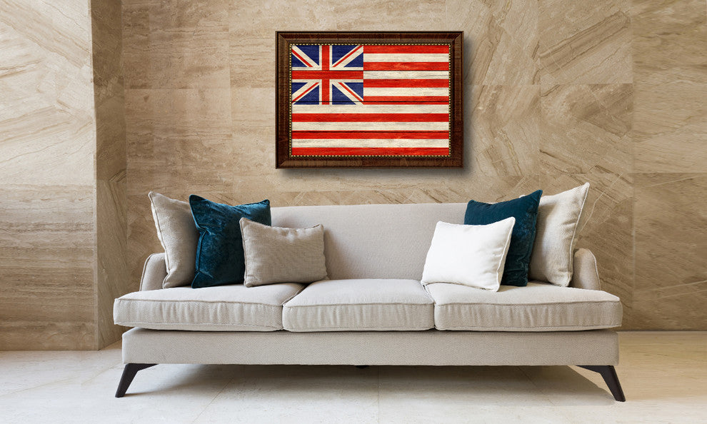 Grand Union Military Textured Flag Print With Brown Gold Frame, 15"X21"