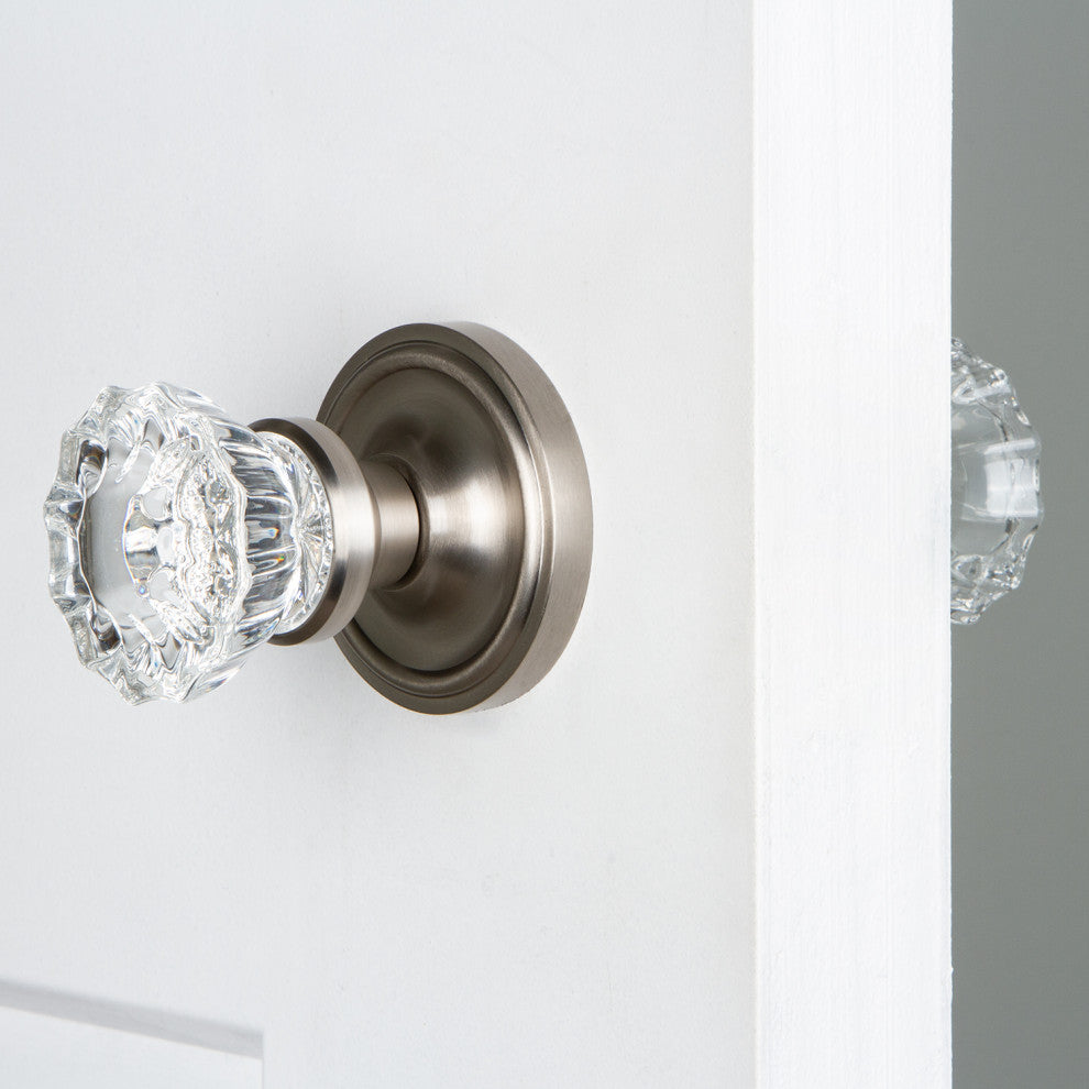 Single Classic Rosette With Crystal Knob, Antique Pewter, Satin Nickel, Double D