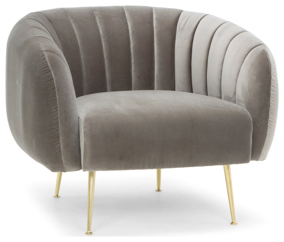 Channelled Accent Chair, Mouse Gray, Brass