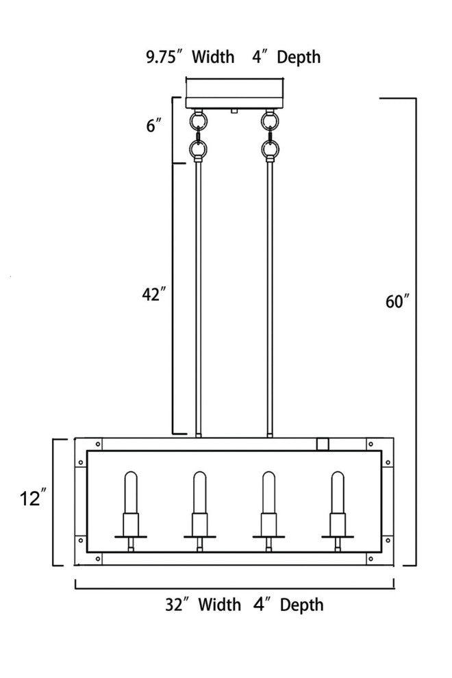 4-Light Brushed Nickel and Wood Farmhouse Island Linear Chandelier