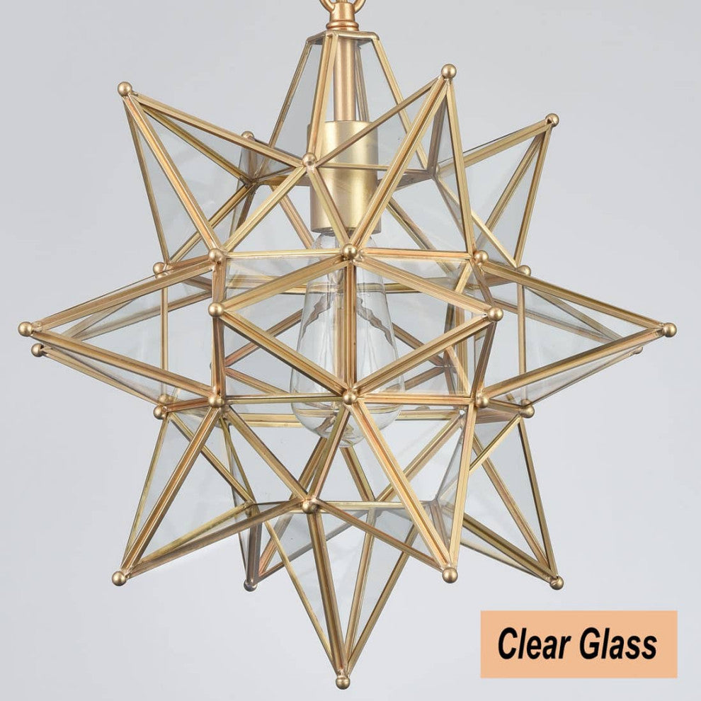 Modern Star Pendant Light, Brass, 16 Inch