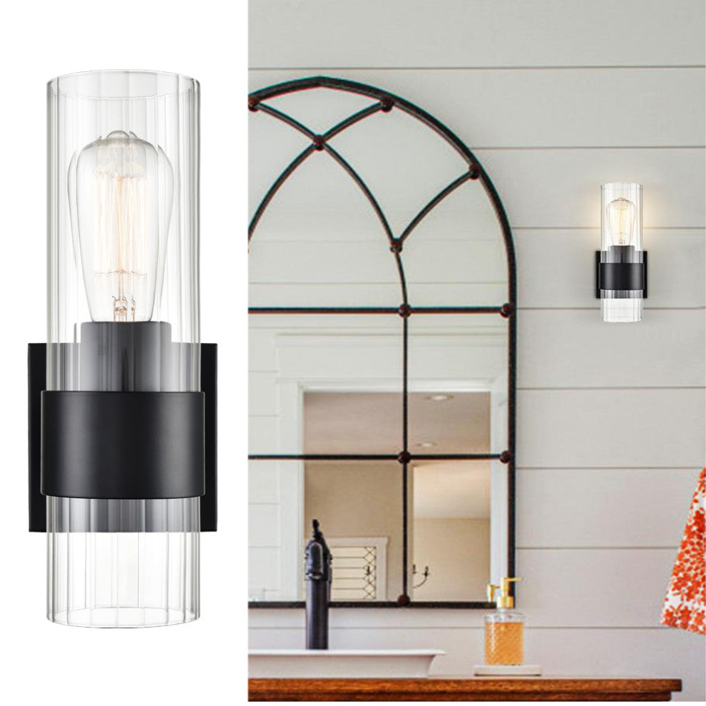 Modern Black Wall Sconce With Clear Cylinder Glass