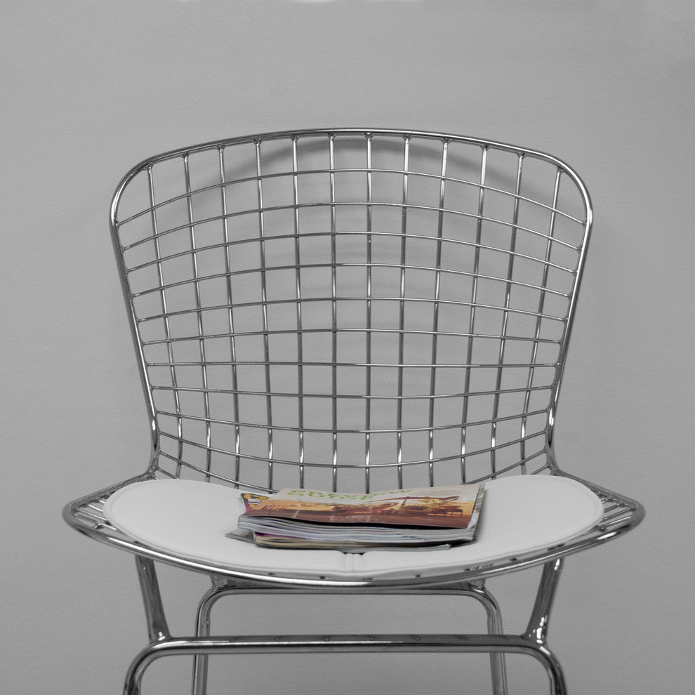 Mid Century Modern Chrome Wire Bar Stool, White