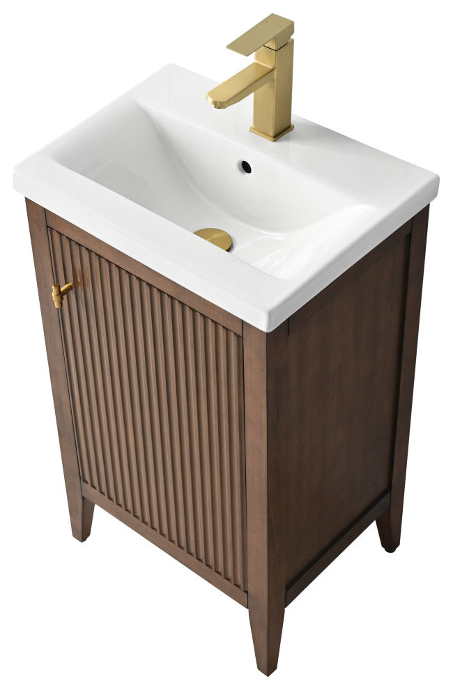 Vanity Art Freestanding Vanity, Walnut, 20", Single Sink, Golden Brushed