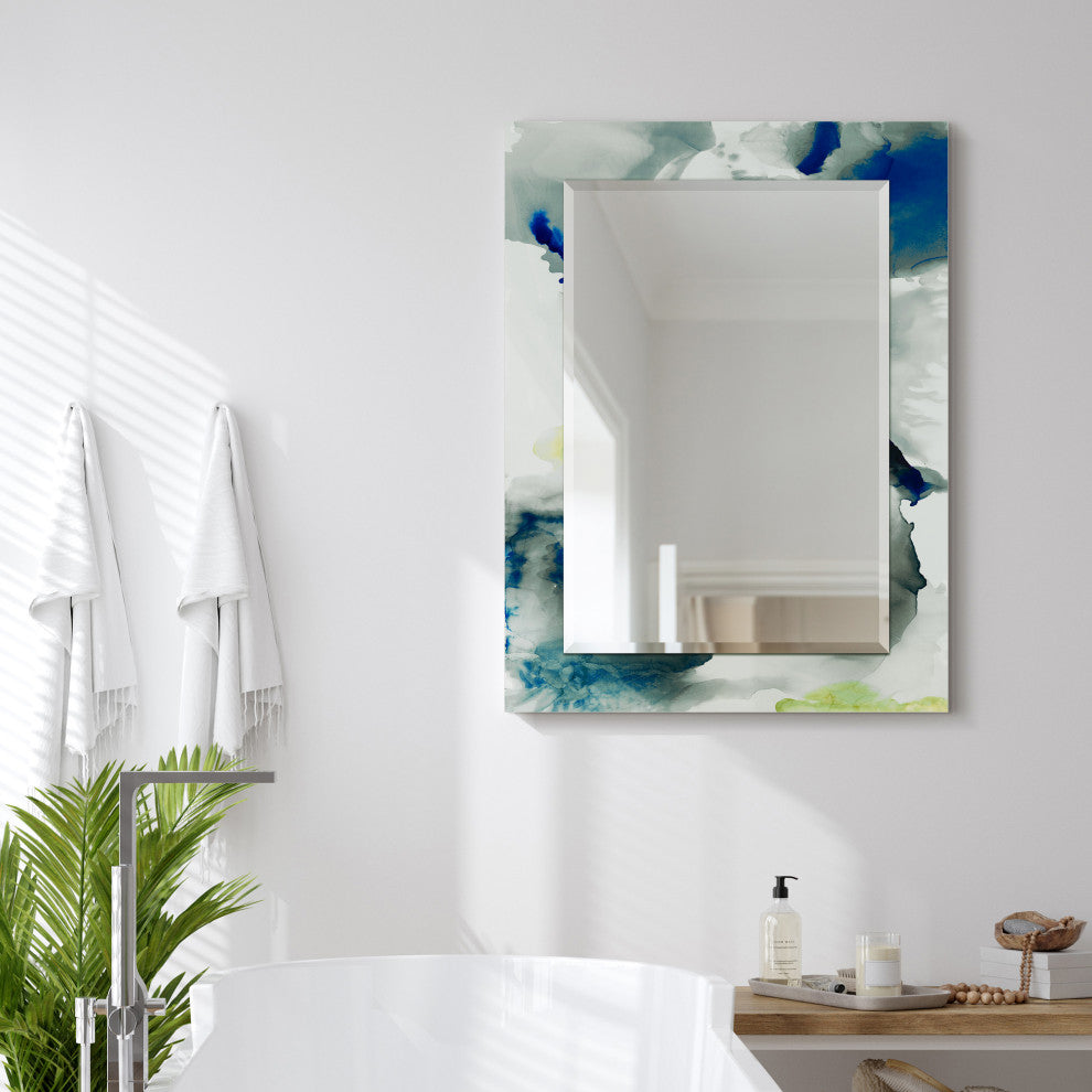 "Ephemeral" Beveled Mirror on Printed Abstarct Tempered Art Glass, 40x30"