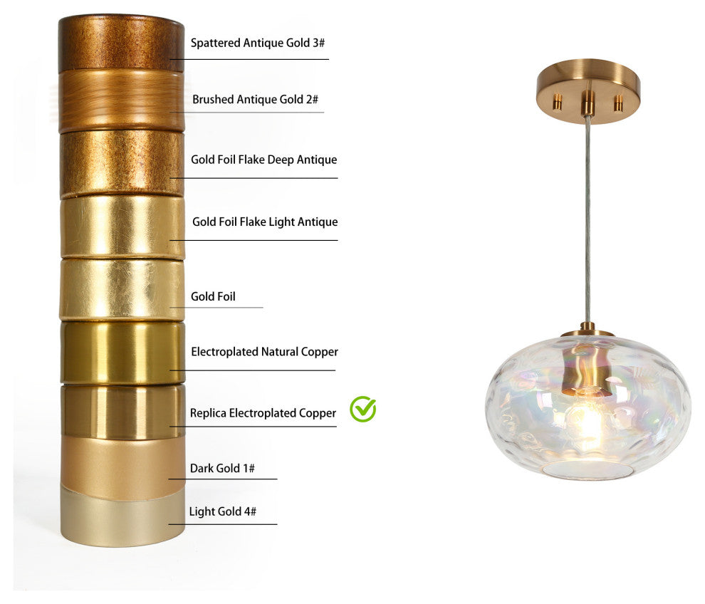 LNC Chrysaorican 1-Light 6" Modern Iridescent Glass Kitchen Island Light, Brass