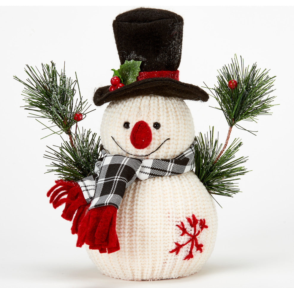 16" Tabletop Knit Christmas Snowman W/ Hat