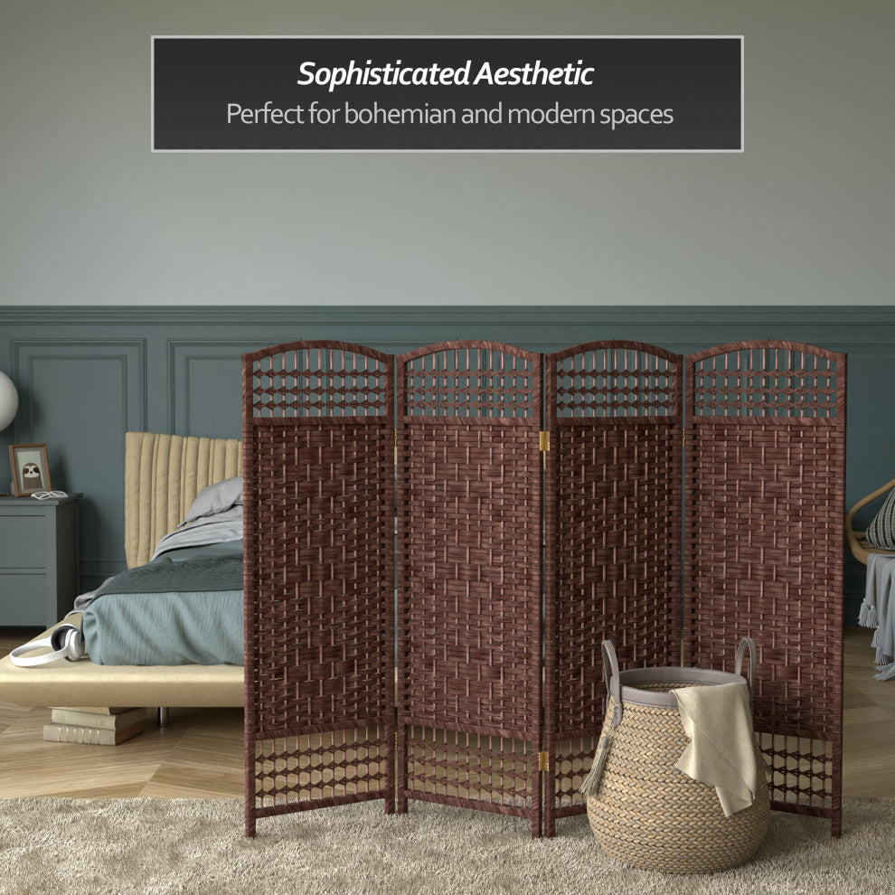 4' Tall Fiber Weave Room Divider, Dark Red, 4 Panels