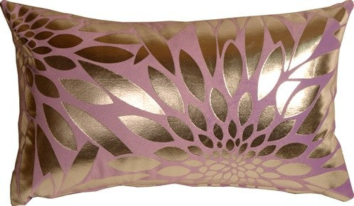 Pillow Decor - Metallic Floral Violet Rectangular Throw Pillow