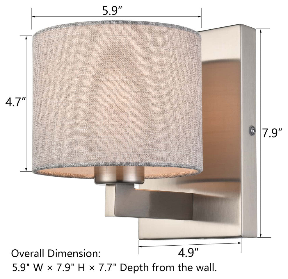 Wall Sconces Set of 2 Fabric Shade Wall Lamps, Brushed Nickel