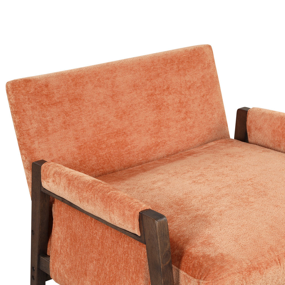 GDF Studio Mid-Century Modern Velvet Accent Chair, Rubber Wood Frame, Orange