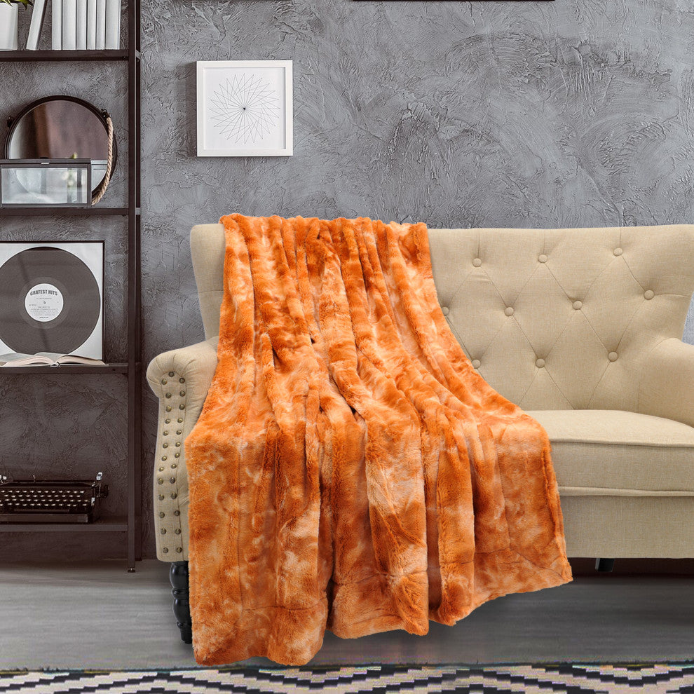 Tie Dye Double Sided Faux Fur Throws, Orange, 50" X 60"