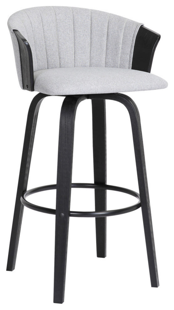 Diana Swivel Black Wood Counter Stool, Light Gray Fabric