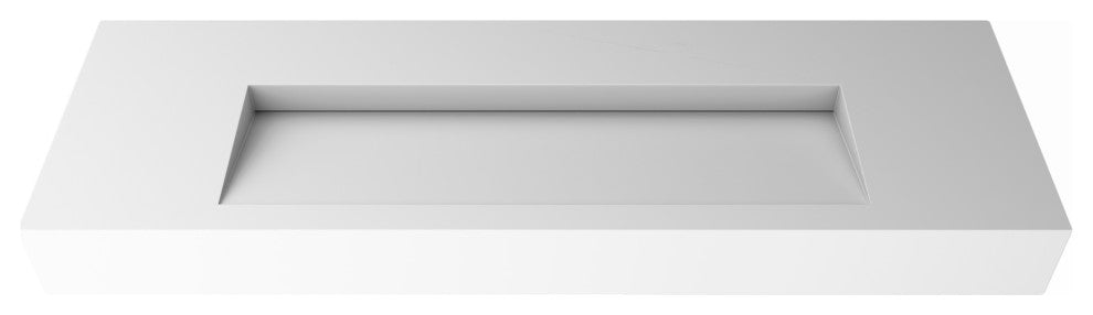 CastelloUSA Pyramid Solid Surface Wall Mounted Ramp Basin Sink, White, 60", No Faucet Hole