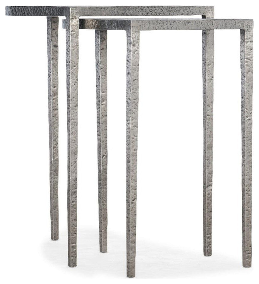 Bowery Hill Contemporary Metal Nesting Tables in Silver Finish
