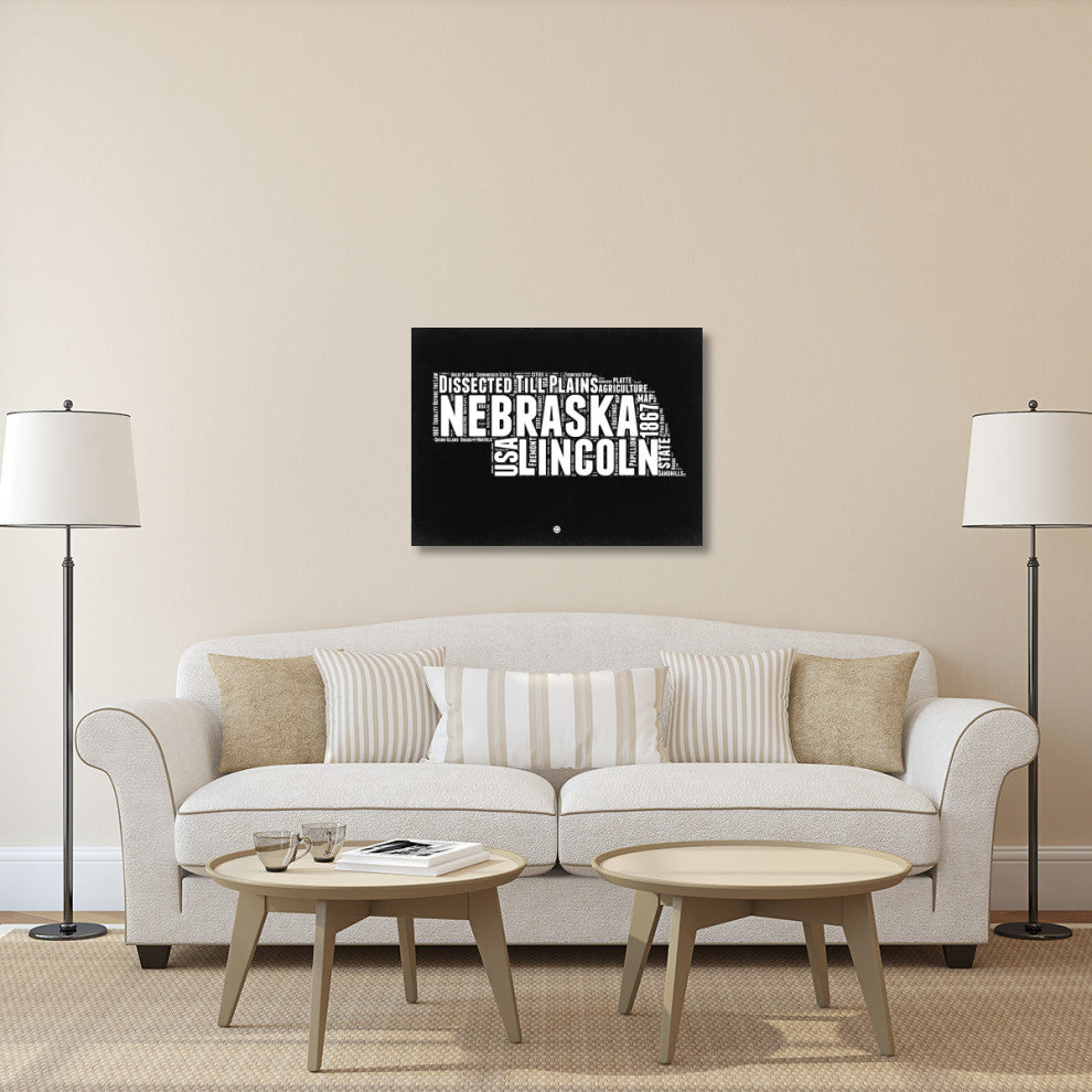 "Nebraska Black and White Map" Fine Art Print