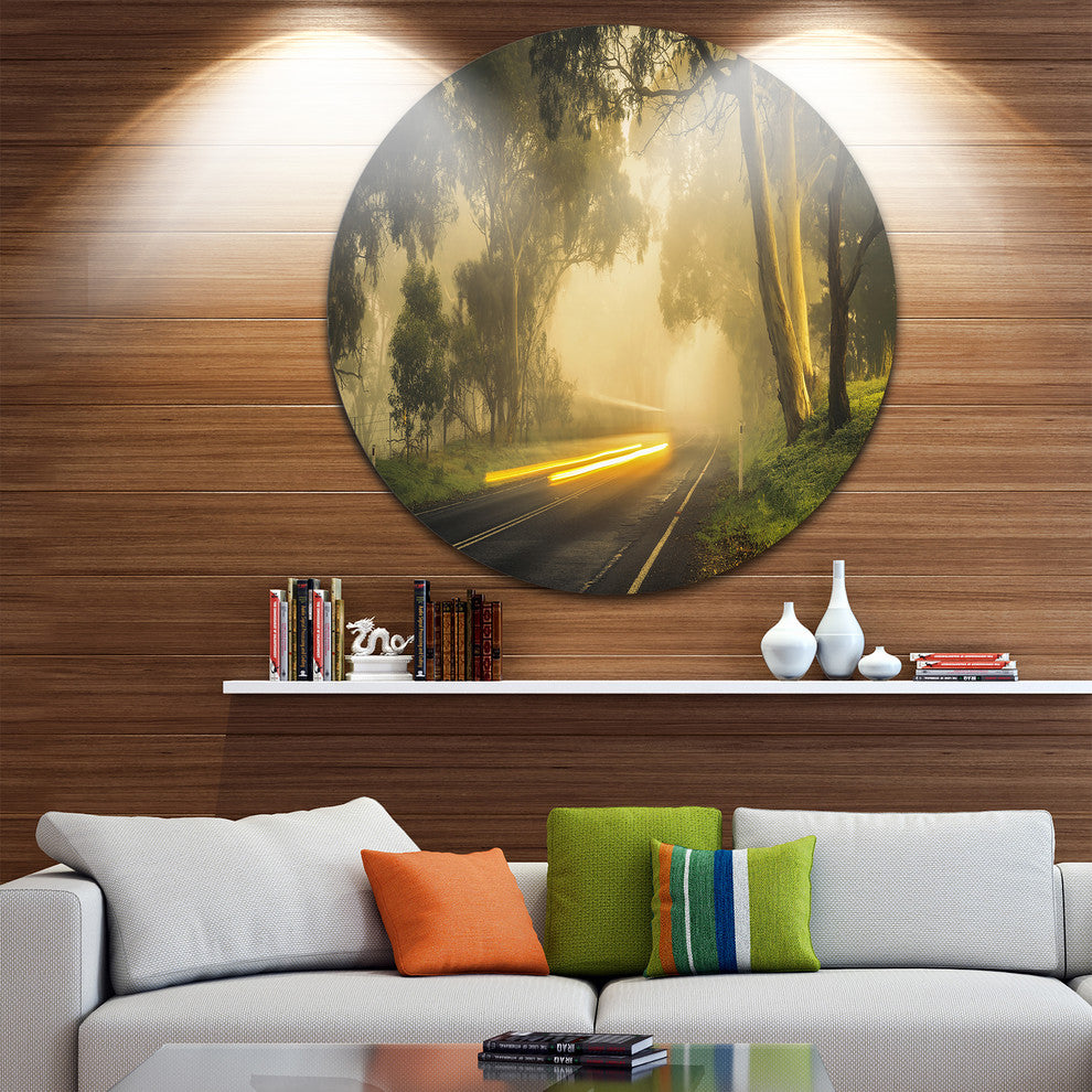 Country Drive, Landscape Photography Disc Metal Artwork, 23"