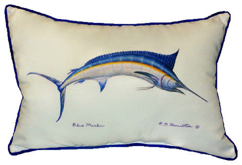 Pair of Betsy Drake Blue Marlin Large Pillows 15 Inch x 22 Inch
