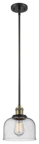 Large Bell 1-Light LED Pendant, Black Antique Brass, Glass: Seedy