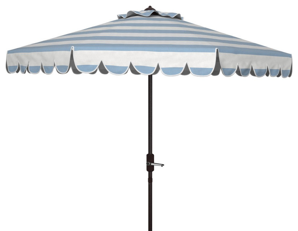 Outdoor Maui Striped 9' Crank Push Button Tilt Umbrella Baby Blue / White
