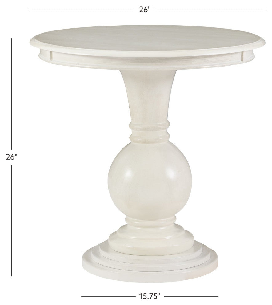 Modern Farmhouse Side Table, Turned Pedestal Base With Round Wooden Top, Cream