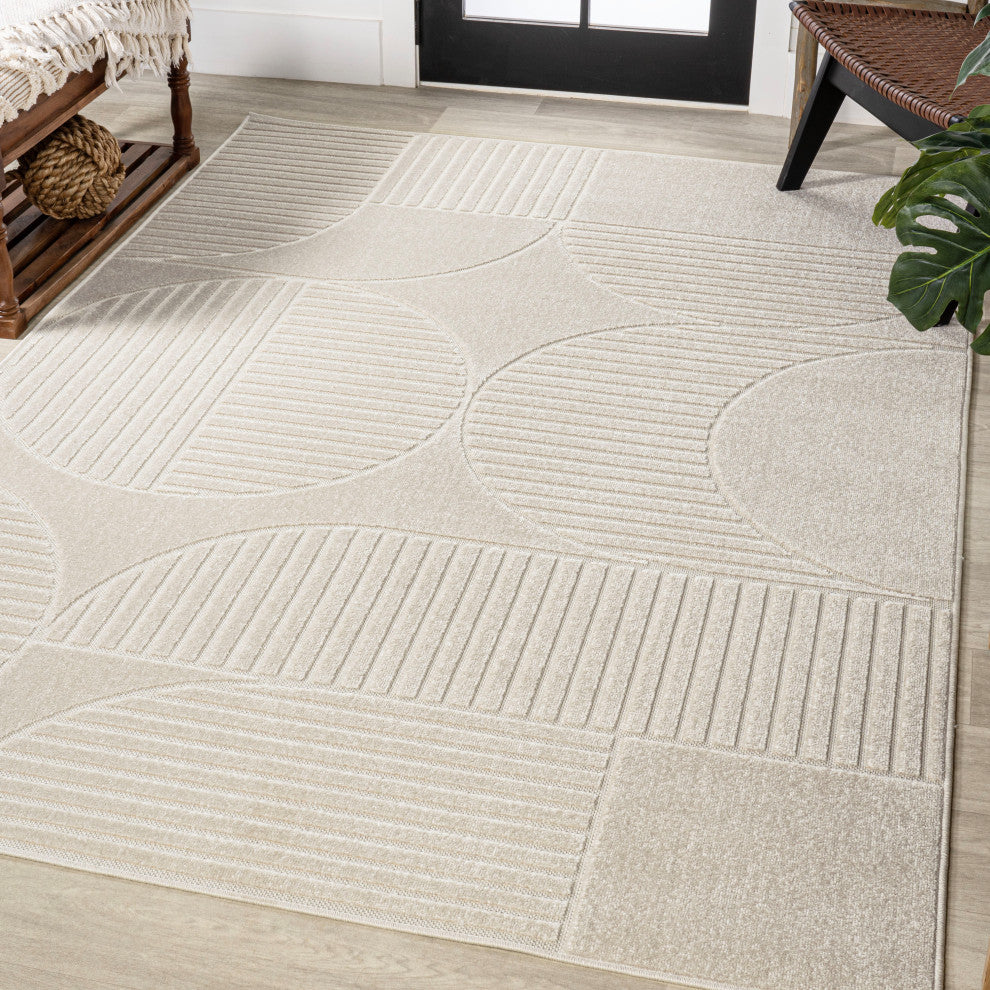 Nordby High-Low Geometric Arch Scandi Striped Indoor/Outdoor Area Rug