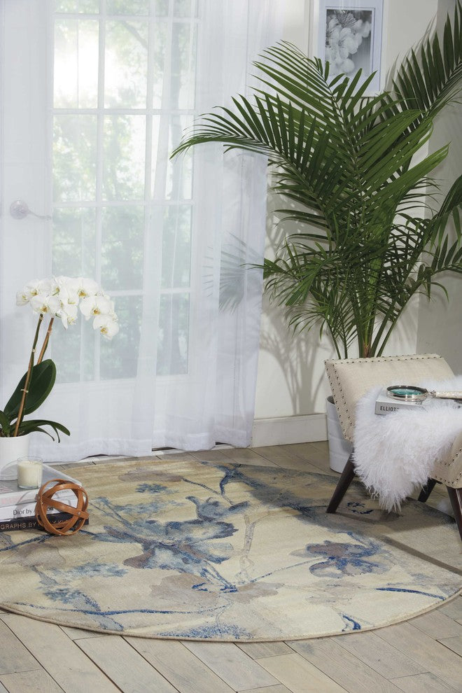 Nourison Somerset 5'6" x Round Ivory/Blue Farmhouse Indoor Area Rug